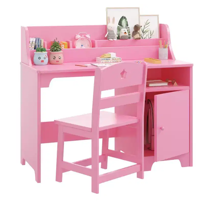 Kids Desk Study Desk - with Hutch, Storage Cabinet, Wooden Writing Table, Computer Workstation for Bedroom & Study Room