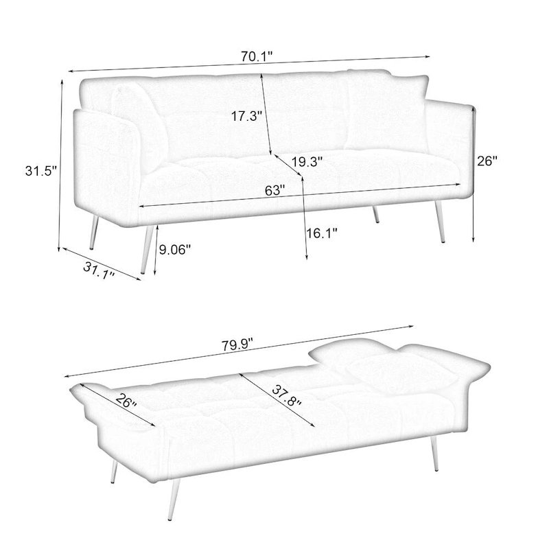 Modern 70-Inch Teddy Fleece Convertible Futon Sofa bed