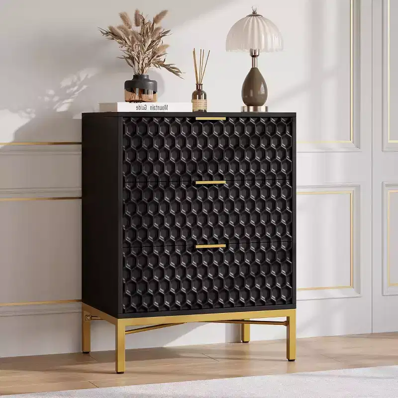 Black Dresser for Bedroom, Modern 3 Drawer Nightstand, Bedside Table Sofa End Side Table for Bedroom Dorm Small Spaces