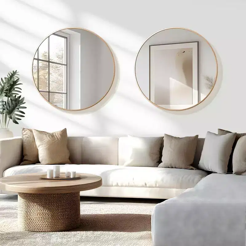 Circular Wall Mirror with Thin Edge in Gold Color, Aluminum Alloy