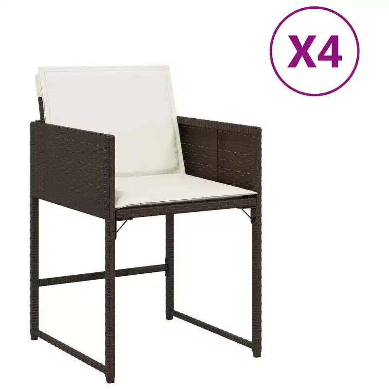 vidaXL Patio Chairs with Cushions - 4 Pcs Brown Poly Rattan Outdoor/Garden Furniture with Foldable Flap Backrest, Cushions and Washable Covers