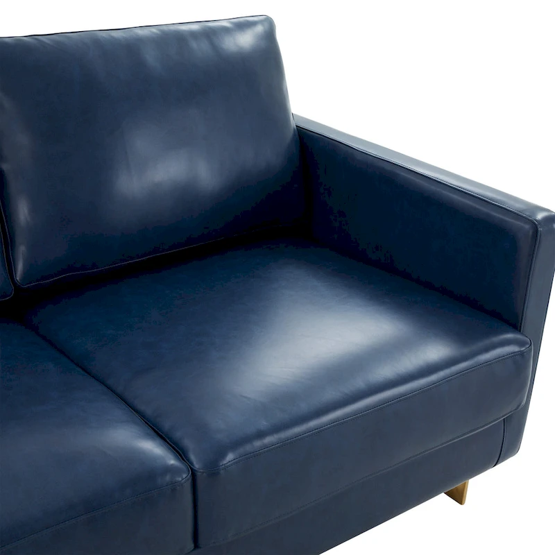 LeisureMod Lincoln Modern Upholstered Leather Sofa with Gold Frame - 83