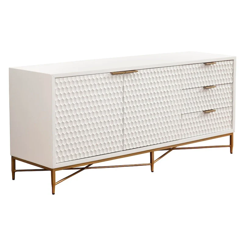 Origins by Alpine White Pearl Wood 64 Wide TV Console in White