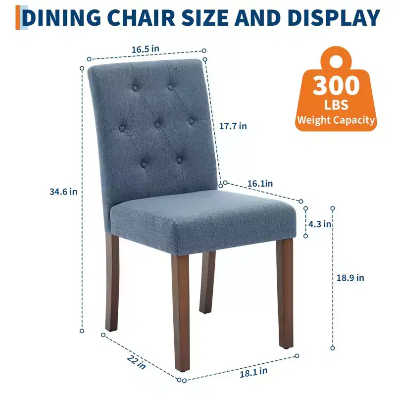 Upholstered Dining Chairs Set of 2,Modern Fabric Kitchen Side Chairs with Sturdy Wood Legs,Parsons Design,Comfortable Soft Linen for Dining Room,Cafe