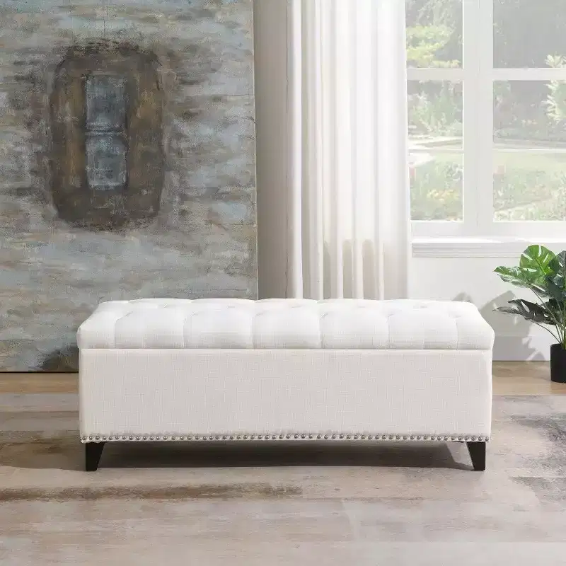 47.5 Storage Ottoman Bench, Button Tufted Teddy End of Bed Bench with Safety Hinge, Ottoman for Living Room, Entryway, 500lb Capacity