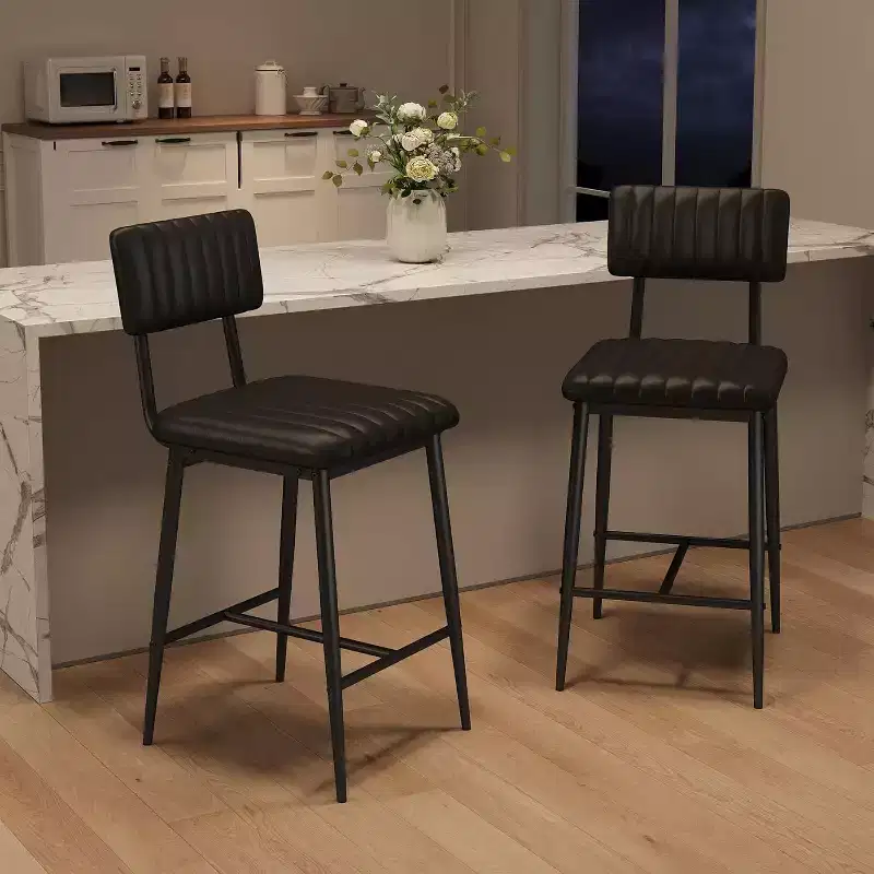 Heavy Duty High Bar Chairs  Set of 2,Thick PU Leather Seat,Ergonomic Backrest,Footrest  Metal Structure 400LBS  Easy to Clean  for Kitchen or Bar