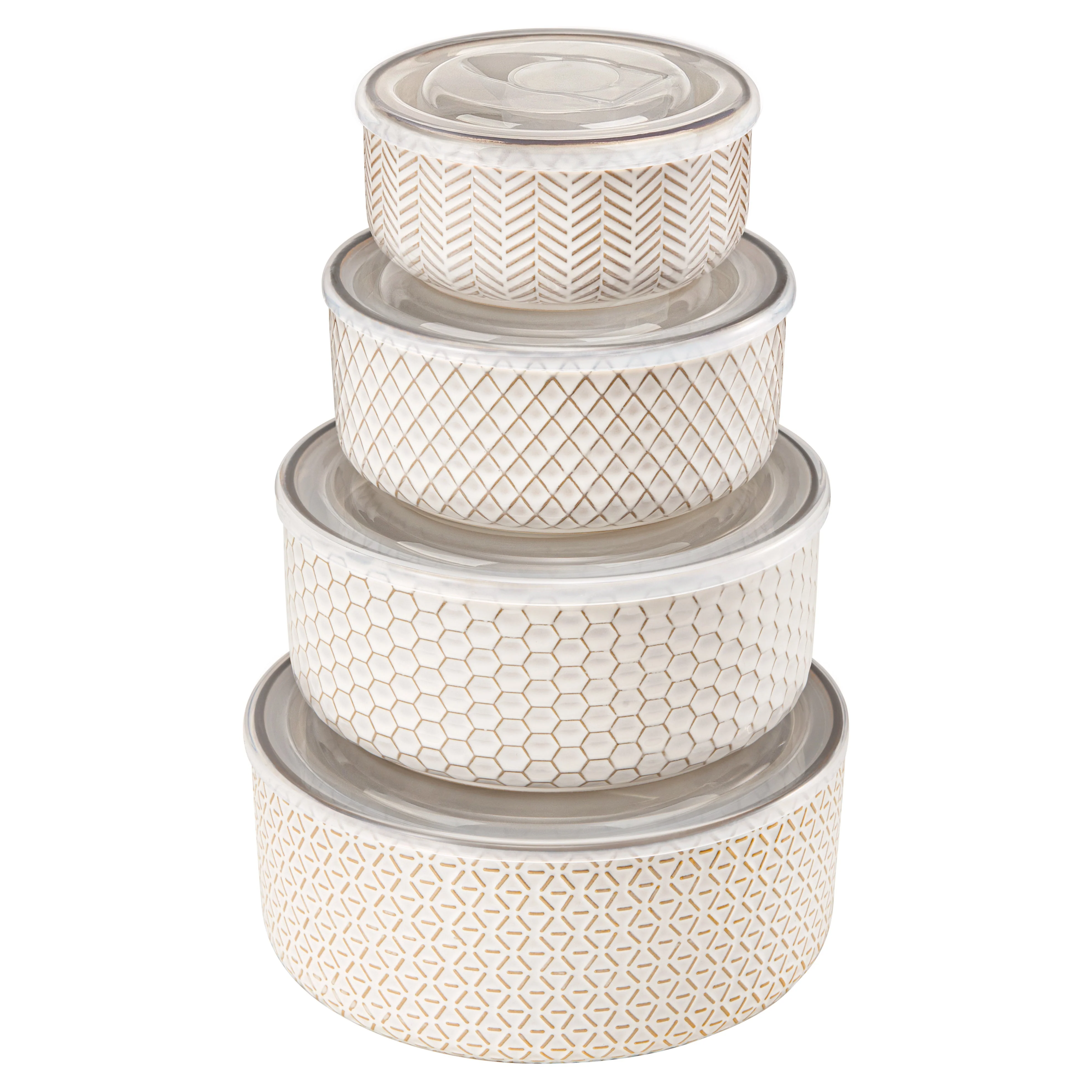 Embossed Nesting Bowls with Lids, Set of 4
