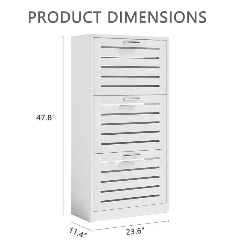 VECELO 3-Shelf Shoe Cabinet Storage for Entryway with 3 Flip Drawers Slim Hidden Free Standing Organizer, White