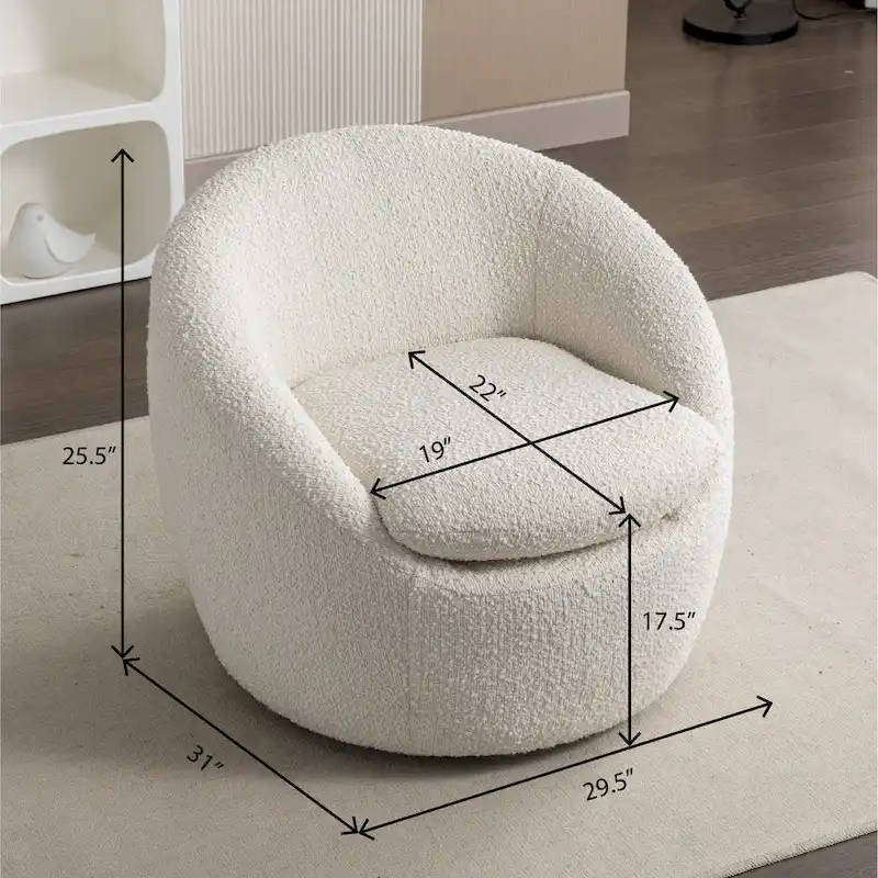 Cream White 31 Boucle Barrel Chair with Swivel Base