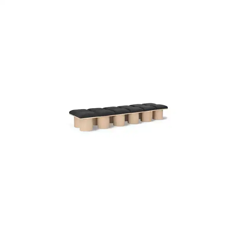Pavilion Black Boucle Fabric Modular Bench with Oak Veneer Base