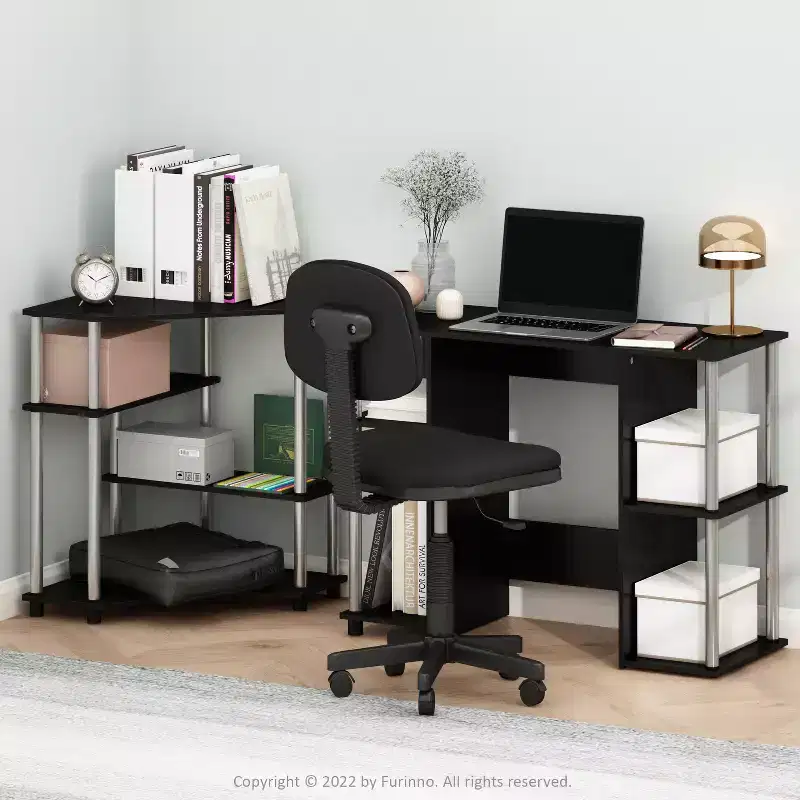 30 in. Paulownia Wood Computer Desk with Hutch Storage, Brown
