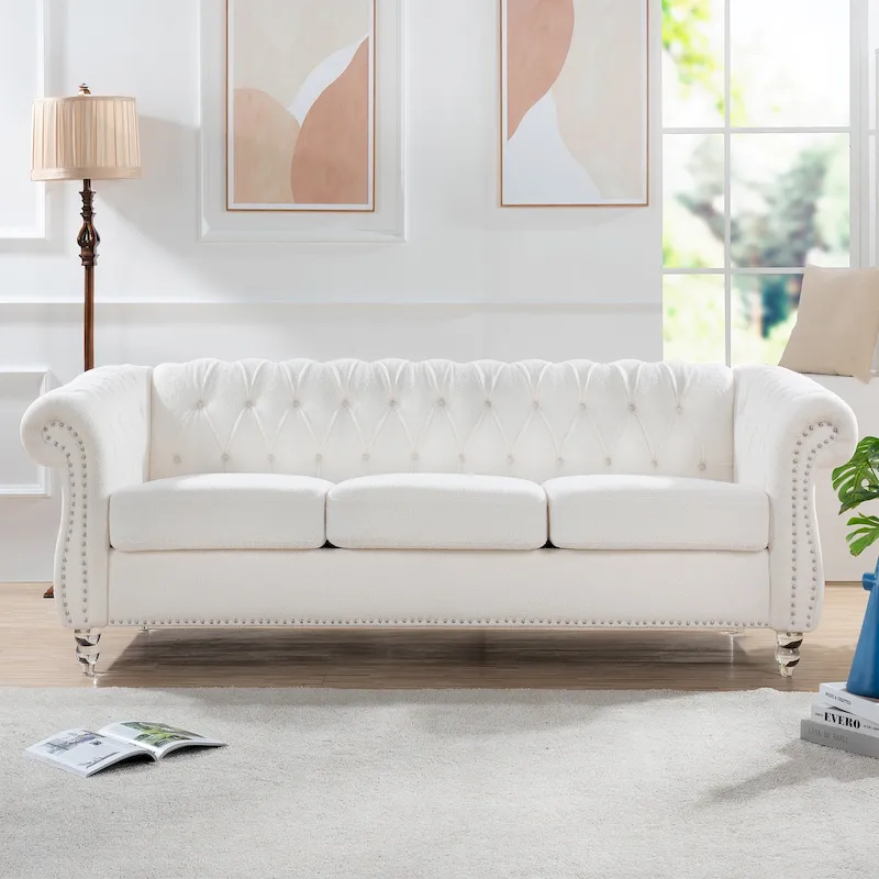 Upholstered Rolled Arm Chesterfield 3-Seater Sofa