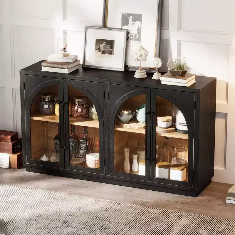 4-Door Large Storage Sideboard Buffet Cabinet with Glass Doors