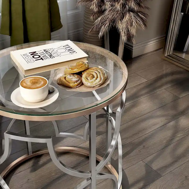 Ders Glam Chrome and Gold Plating Tempered Glass Top 3-Piece Coffee Table Set by Furniture of America