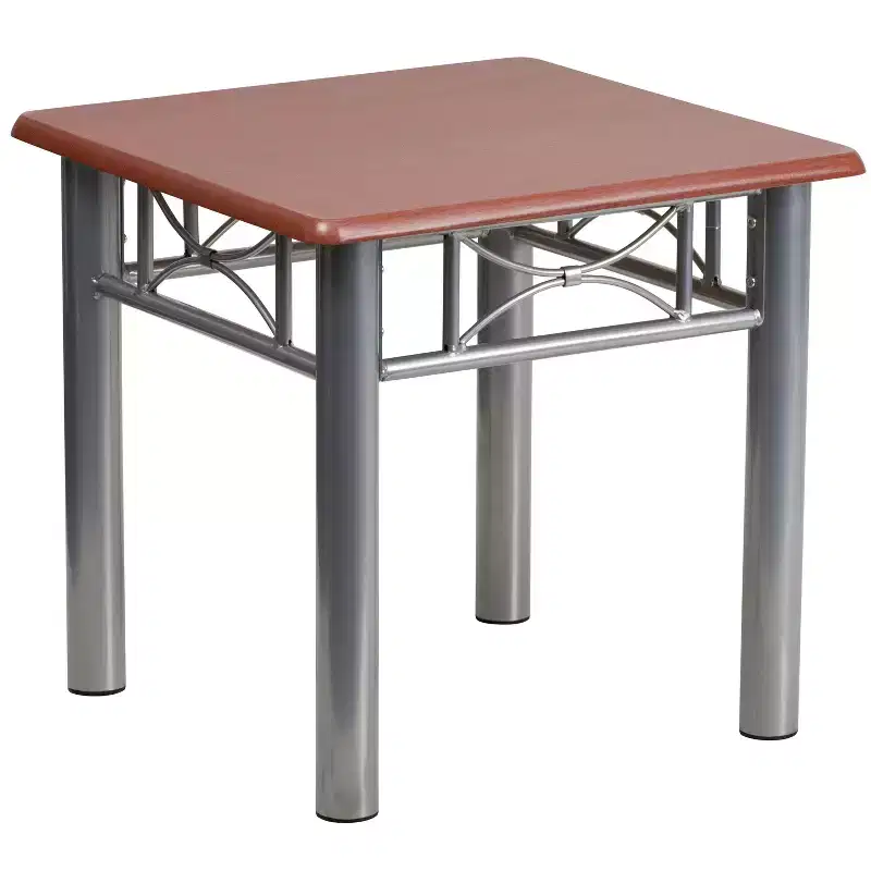 Mahogany & Silver End Table, Steel Frame, Single-User