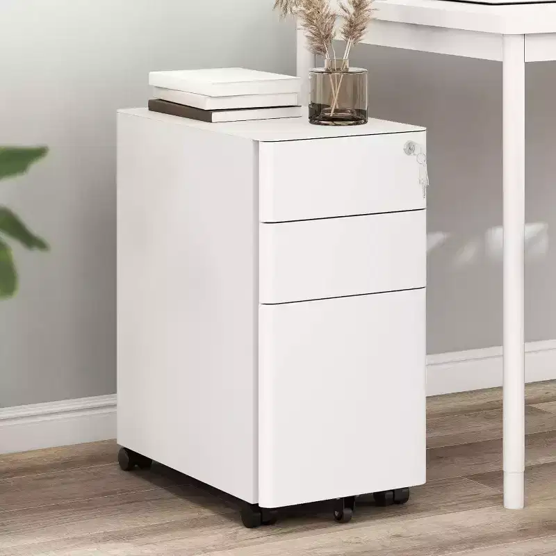 3-Drawer Mobile File Cabinet with Lock – All-Steel Anti-Tip, White, Fits A4/Letter for Office & Home