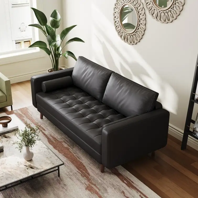 Stateside Upholstered Leather Square Arm Sofa Couch 70