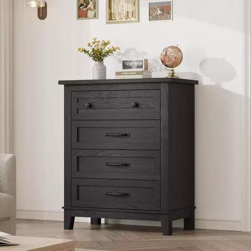 4 Drawer Dresser, Tall Vertical Chest with Large Storage, Modern Closet Organizer for Bedroom, Living Room