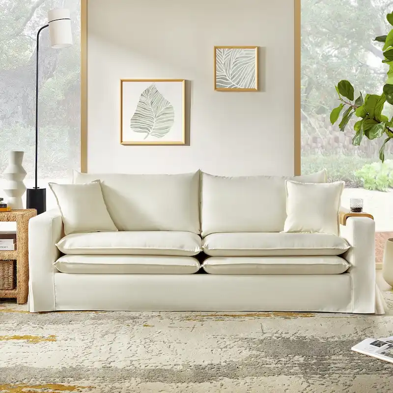 Elias Modern Slipcovered Sofa with Cup Holder and Reversible Cushions by HULALA HOME