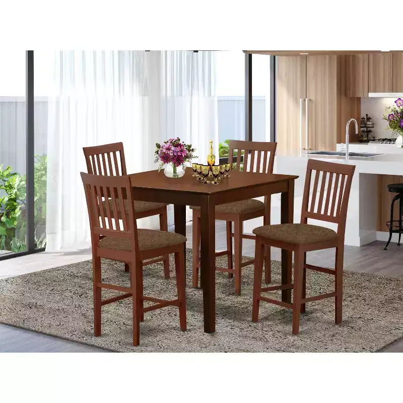 HomeStock Vernon 3 Piece Counter Height Dining Set Mahogany Square