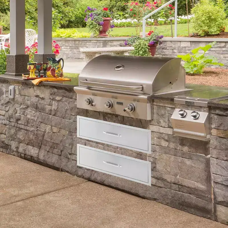 Outdoor Kitchen Drawer, 1-Layer Stainless Steel Flush Mount BBQ Drawer for Outdoor Kitchens & BBQ Islands