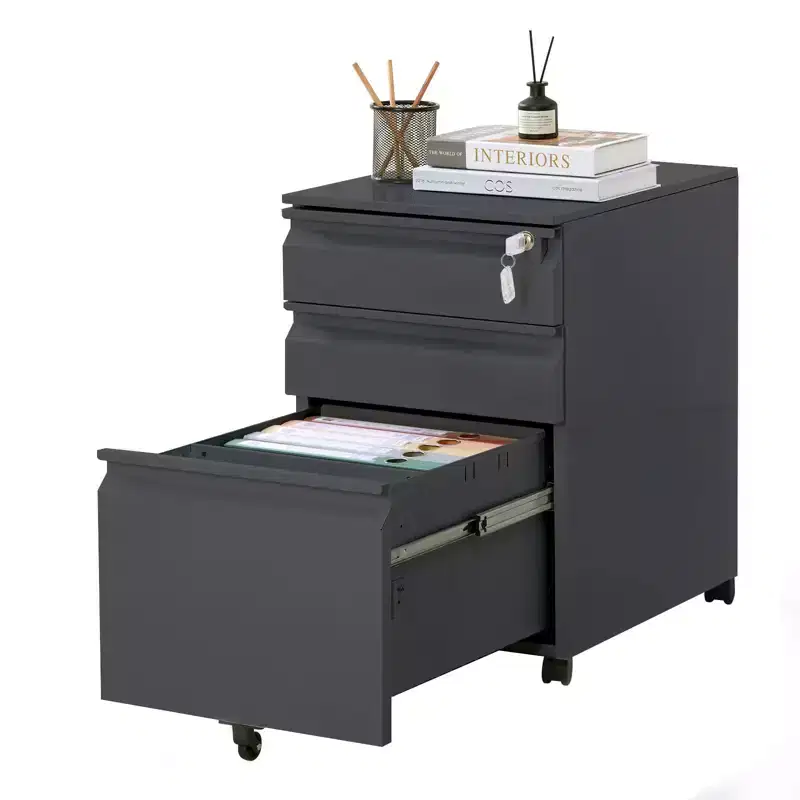 3-Drawer Mobile File Cabinet with Lock, Steel Construction