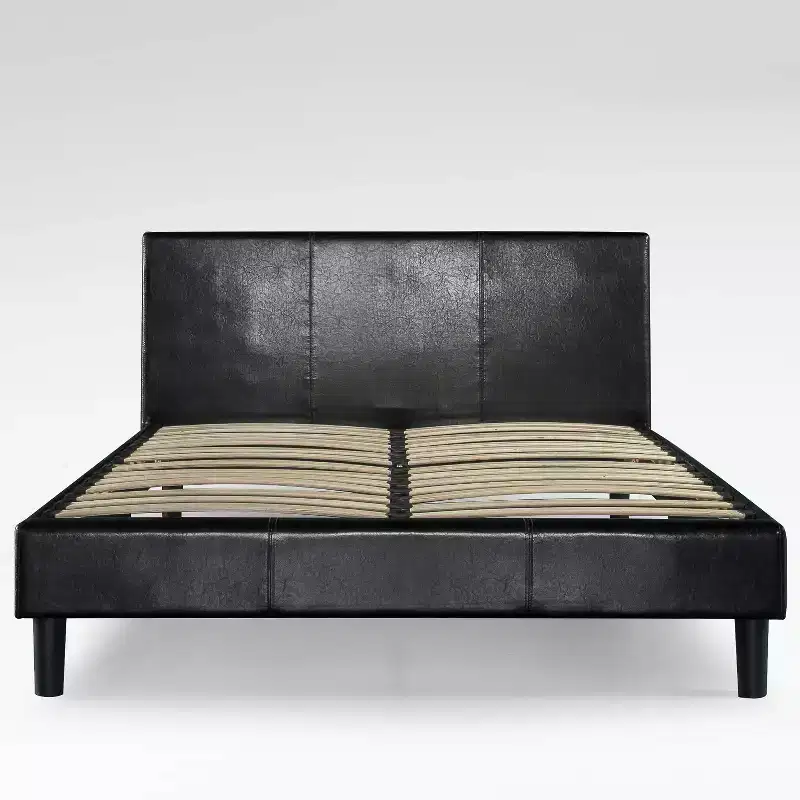Faux Leather Upholstered Platform Bed Frame Black