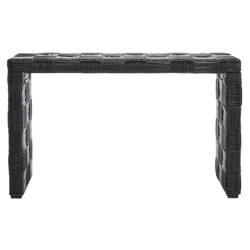 Black / White / Honey Natural Rattan Console Table, 1-Person, Woven Crosshatch Style