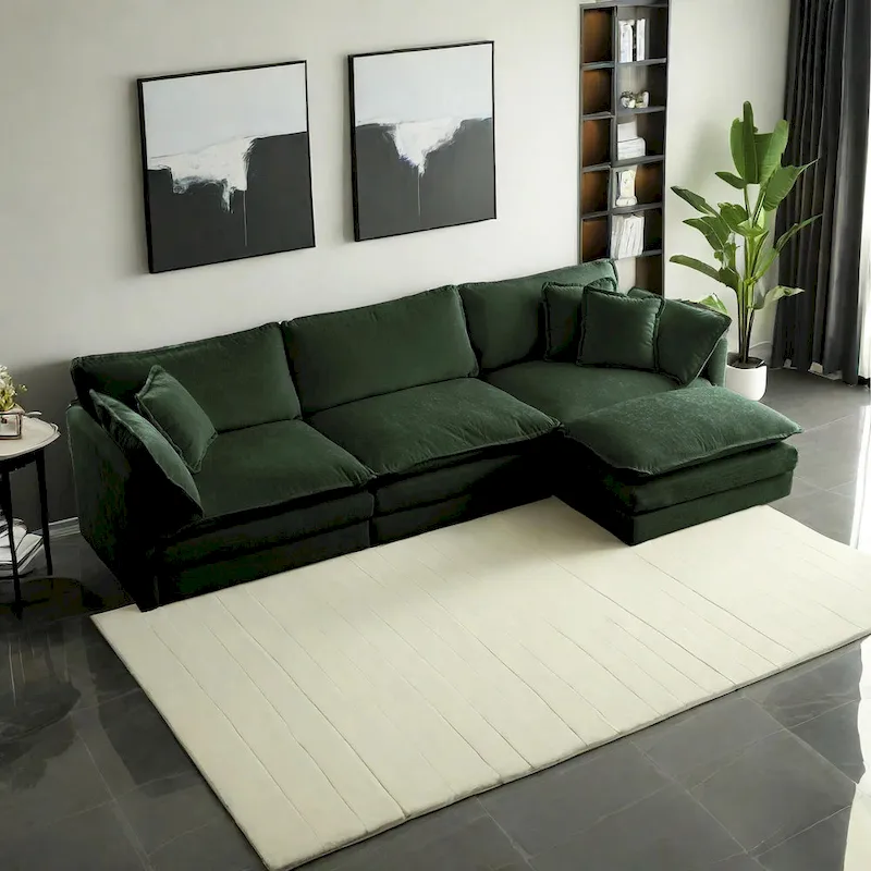 4-Piece Modular Chenille Upholstered L-Shaped Sectional Sofa with Ottoman