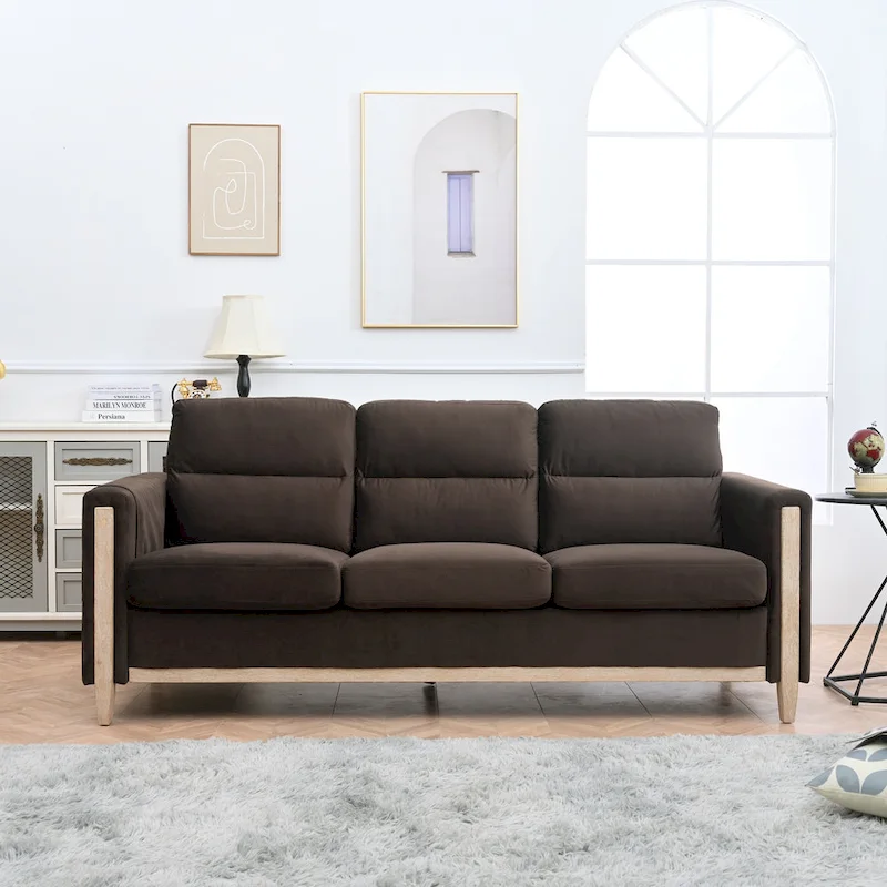 Larb Modern Solid Wood Three-Seater Sofa Couch by Christopher Knight Home