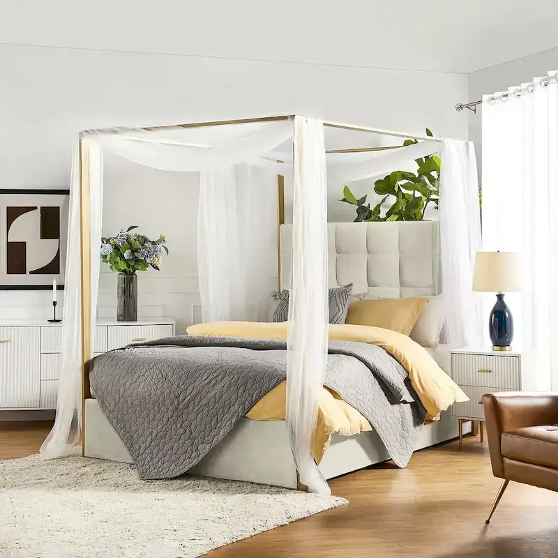 Milton Contemporary Upholstered Queen Size Canopy Bed by