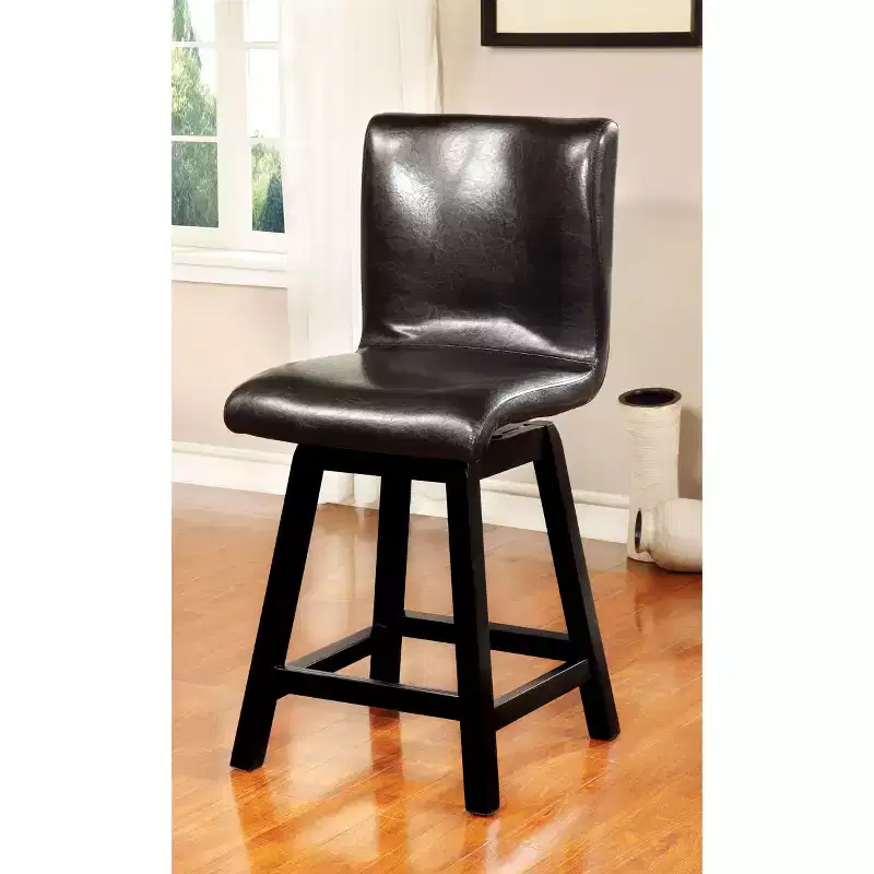 Set of 2 Bronswood Curved Body Swivel Counter Height Barstools Black: Upholstered Faux Leather, Wood Frame - HOMES: Inside + Out