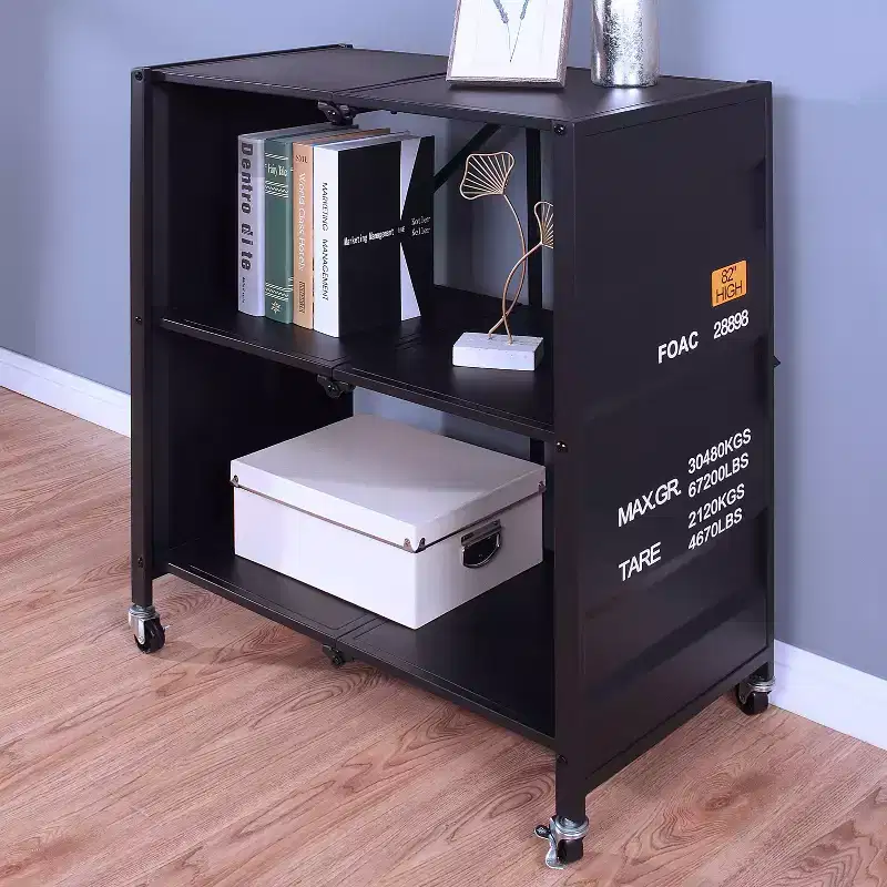 24/7 Shop At Home 35" Conlig Steel Folding Bookcase with Wheels Black
