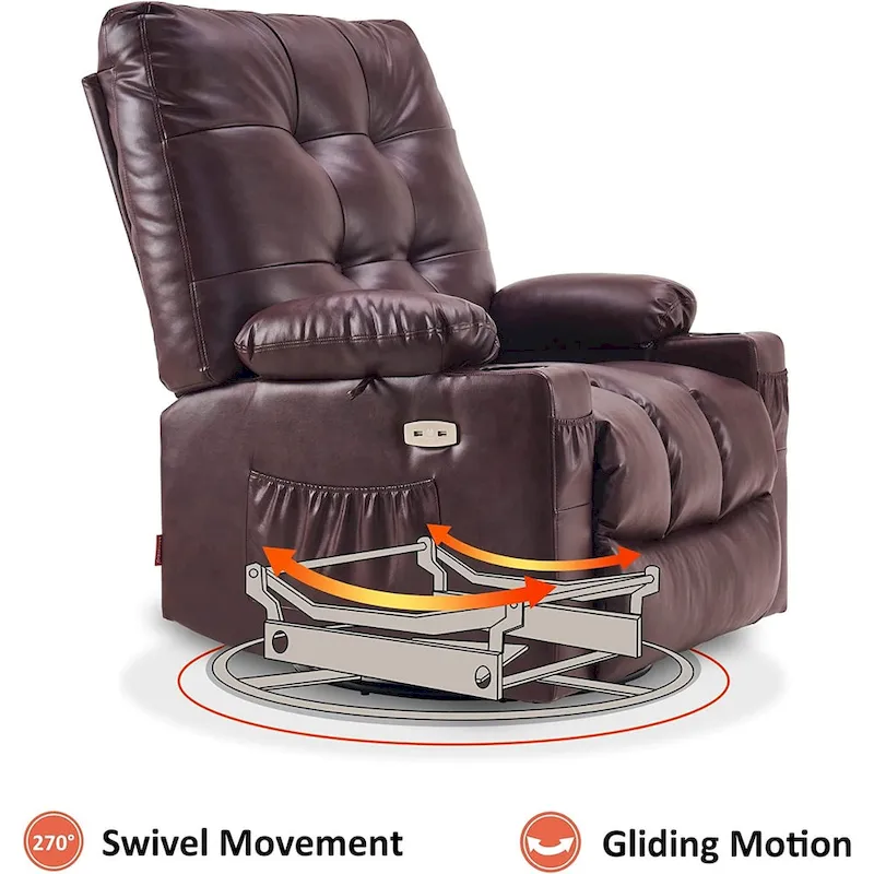 MCombo Large Power Swivel Glider Rocker Recliner Chair with Massage and Heat, Faux Leather 7748