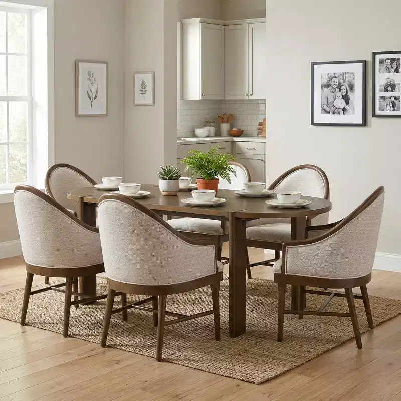 Christopher Knight Home Thiago Modern 7 Piece Rubberwood Dining Set with Curved Backrest and Oval Table