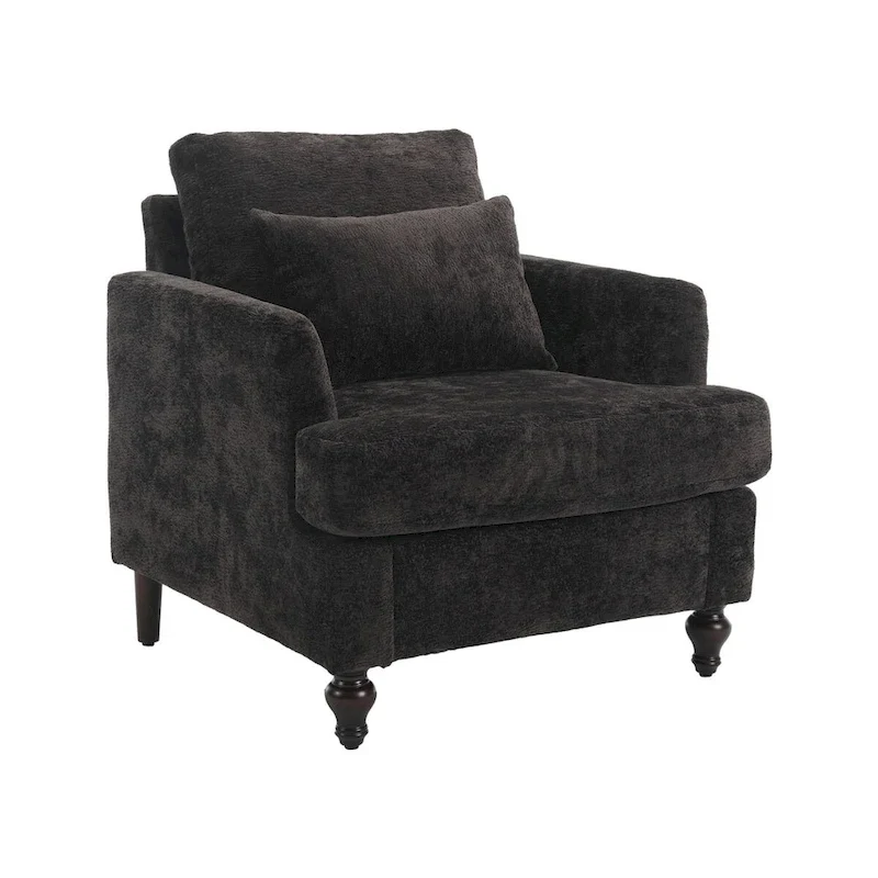 Chenille Single Sofa Chair, Upholstered Accent Chair with Soft Pillow, Mid Century Modern Reading Armchair