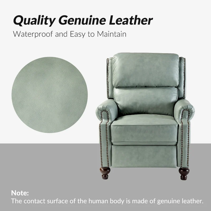 Gabriela Mid-Century Modern Genuine Leather Recliner with Tapered Block Feet by HULALA HOME