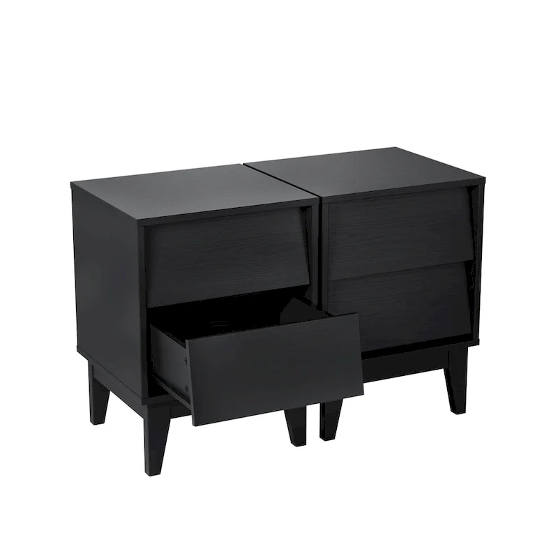 Vintage Nightstand with Bavel Design and 2 Drawers, Set of 2