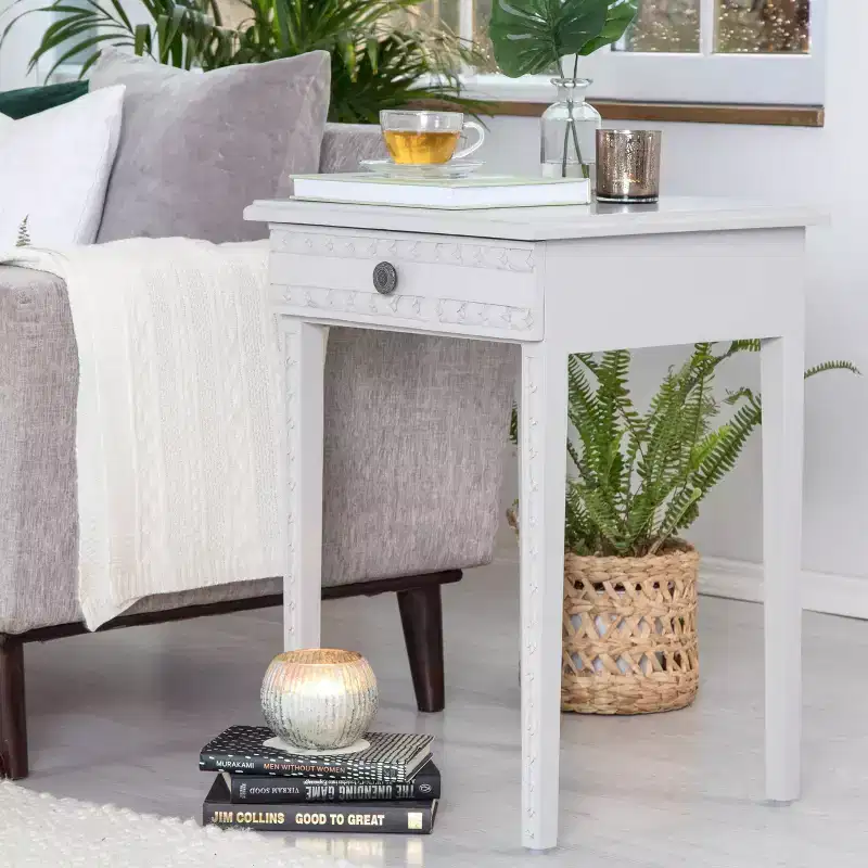 End Table Nightstand with Drawer Light Gray