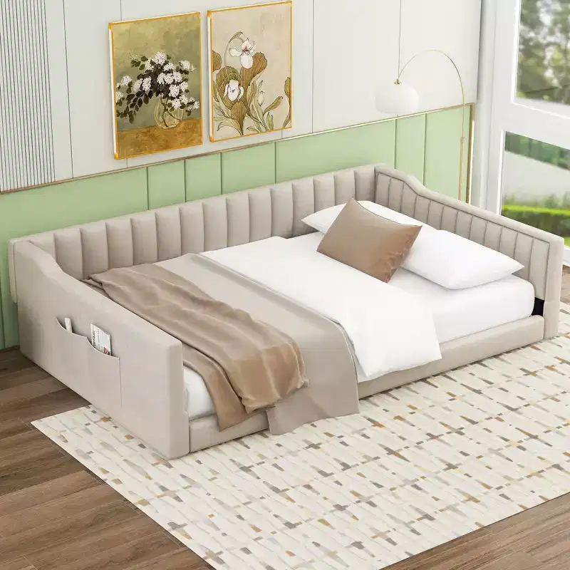 Whisen Upholstery Daybed with Side Storage Pocket, Easy to Assemble