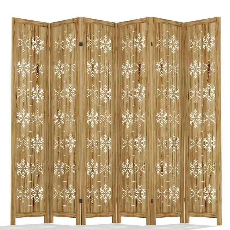 MAYEERTY 95*67 in Wood Room Divider Folding Privacy Screen Freestanding Partition for Indoor, 6-Panels, Brown