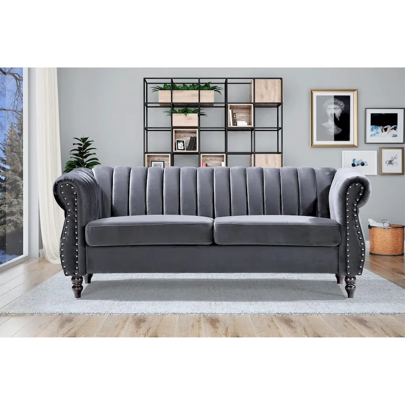 Charlot Velvet Chesterfield Rolled Arm Sofa