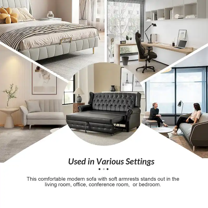 Ruedi Transitional 73.6 Vegan Leather Sofa Bed with Tufted Back and Nailhead by HULALA HOME