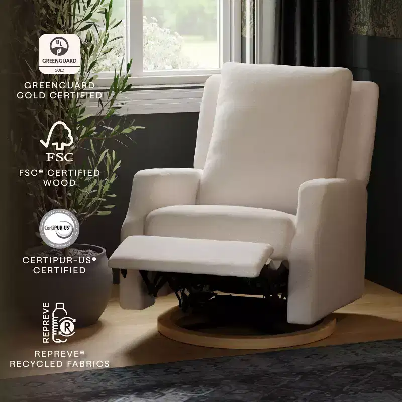 Electric recliner and swivel glider - cream-colored eco-friendly woven fabric