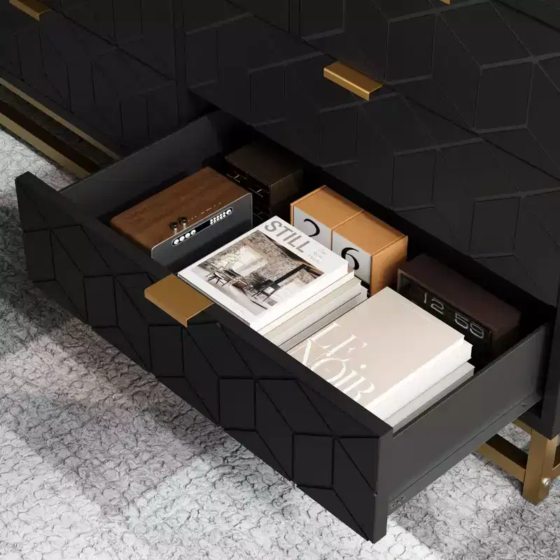 Dresser for Bedroom, 53.5 Wide Dresser Organizer, 7 Drawer Dresser with Golden Metal Handle and Legs, Modern Chest of Drawers, Large Dresser