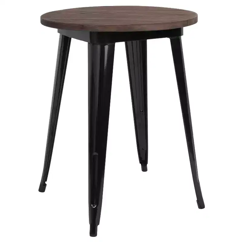Flash Furniture 24 Round Metal Indoor Table with Rustic Wood Top
