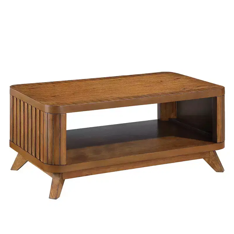 Zeus & Ruta 41.5'' Rectangular Wood Coffee Table with Solid Wood Legs and Open Storage Shelf for Living Room, Easy Assembly, Walnut