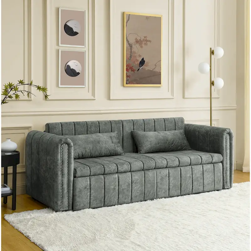 Modern 68 Foam 3 in 1 Pull-Out 3-seaters Bed Sleeper Sofa with Copper Nails and Two Drawers