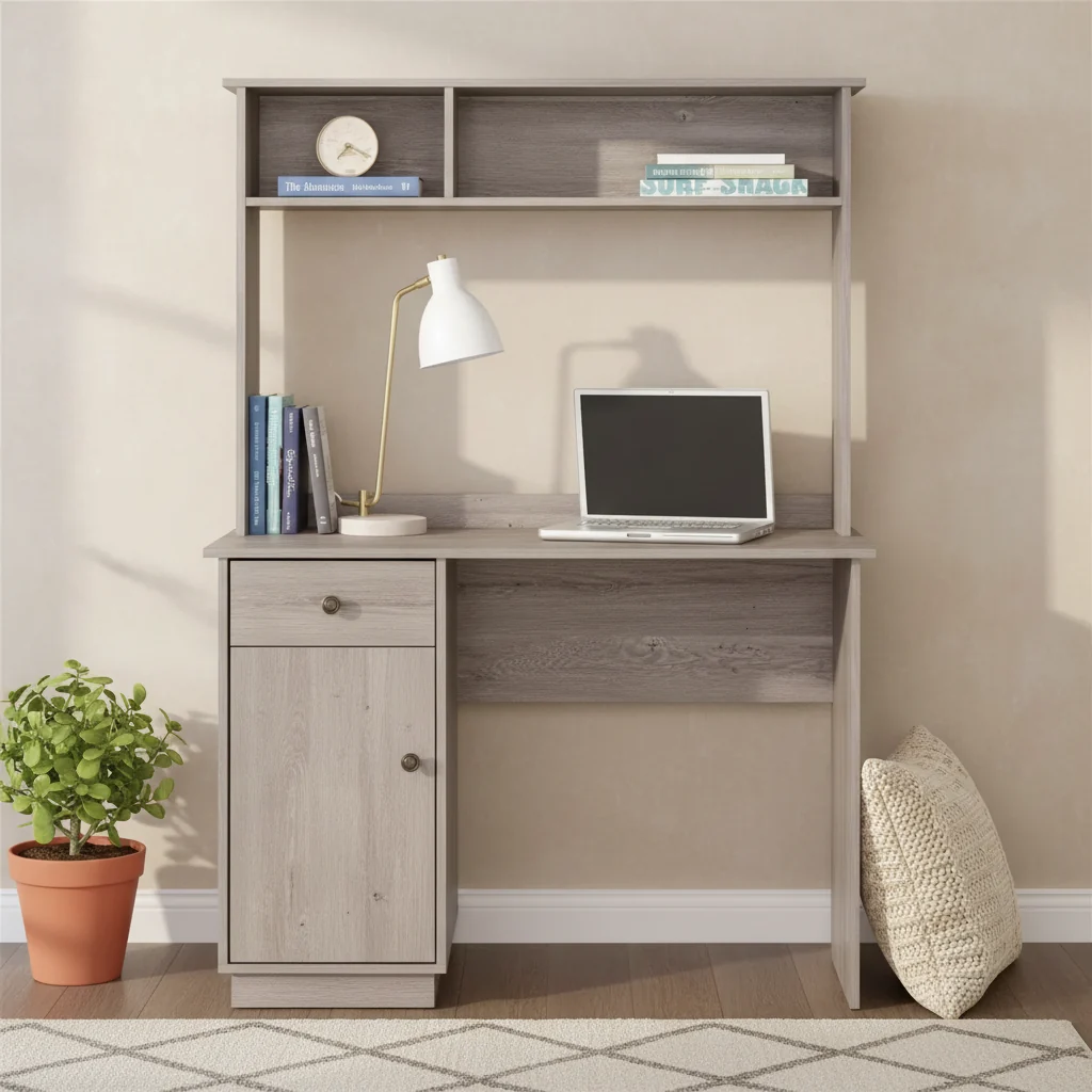 60H Wood Desk with Hutch