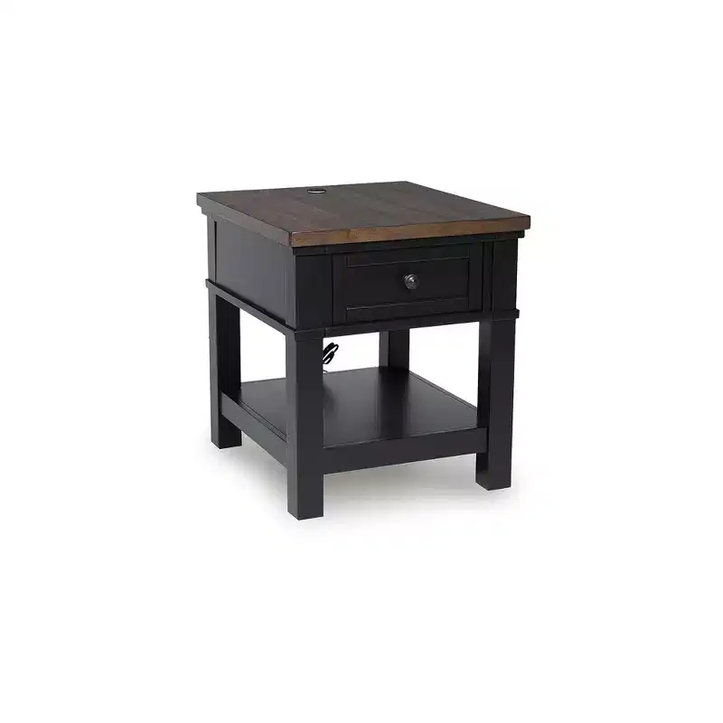 Rectangular One Drawer End Table with USB Charging, Black